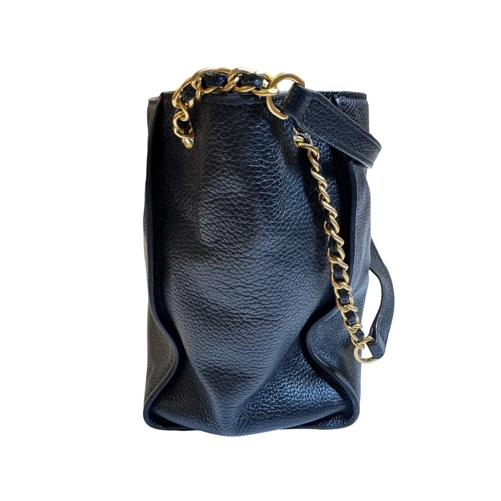Tory Burch Britten Combo Tote Black Pebbled Leather Gold Chain Shoulder Bag